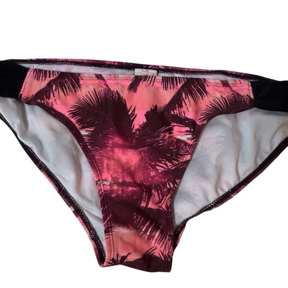 OP Swimsuit Bottoms Large L (11-13) Pink Palm Tree Print Black Trim - Picture 1 of 4